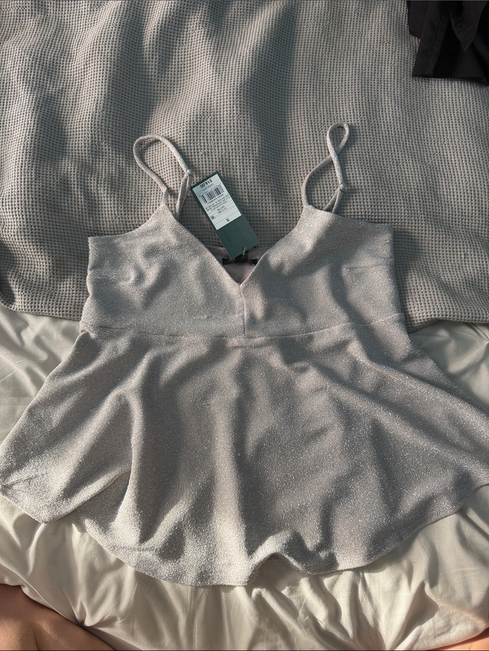wild fable Silver Shimmery V-Neck Camisole with Adjustable Straps